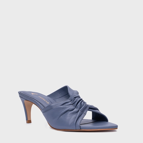 Open Mule Maxi Twisted Salto Fino Couro Azul Steel