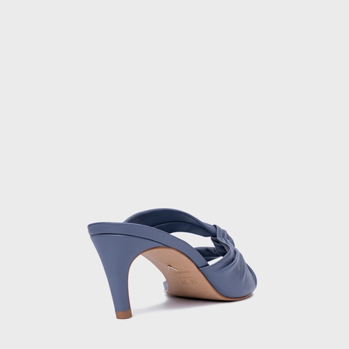 Open Mule Maxi Twisted Salto Fino Couro Azul Steel
