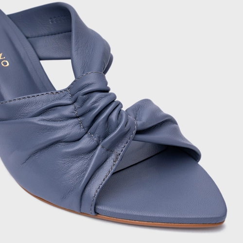 Open Mule Maxi Twisted Salto Fino Couro Azul Steel