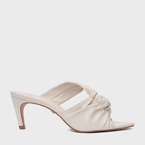 Open Mule Maxi Twisted Salto Fino Couro Off White Vanilla