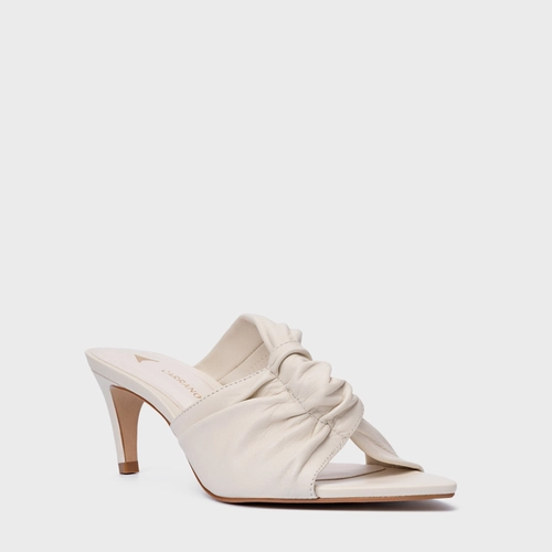 Open Mule Maxi Twisted Salto Fino Couro Off White Vanilla