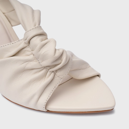 Open Mule Maxi Twisted Salto Fino Couro Off White Vanilla
