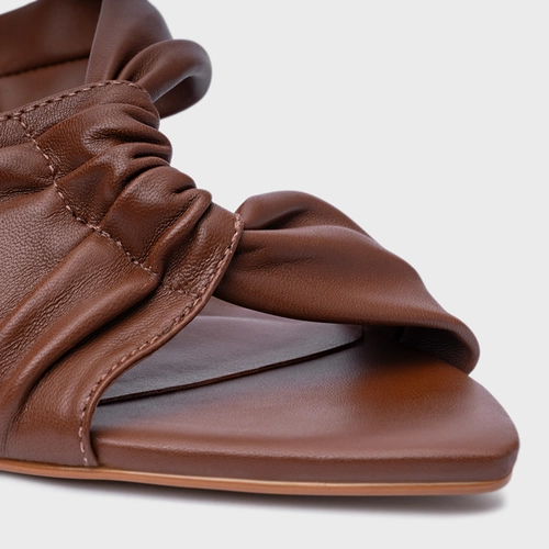 Open Mule Maxi Twisted Salto Fino Couro Marrom Walnut