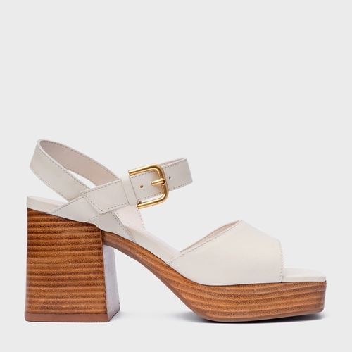 Sandália Plataforma Simple Couro Off White Vanilla