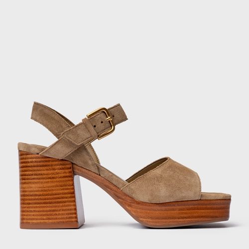 Sandália Plataforma Simple Couro Suede Bege Almond