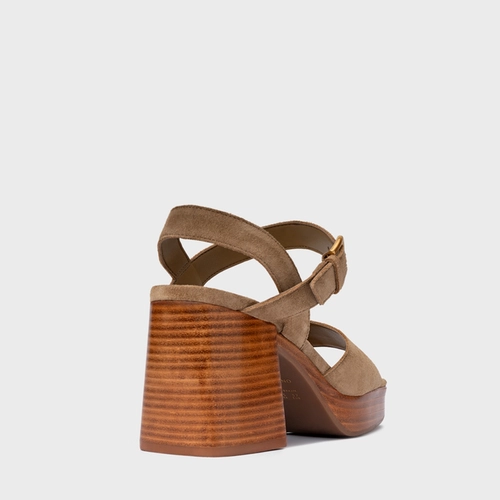 Sandália Plataforma Simple Couro Suede Bege Almond