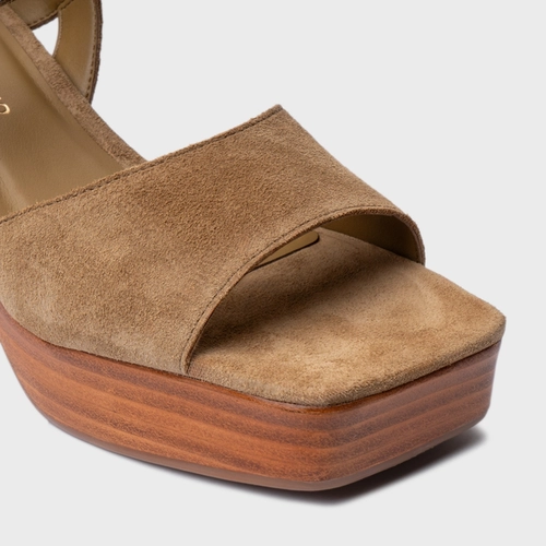 Sandália Plataforma Simple Couro Suede Bege Almond