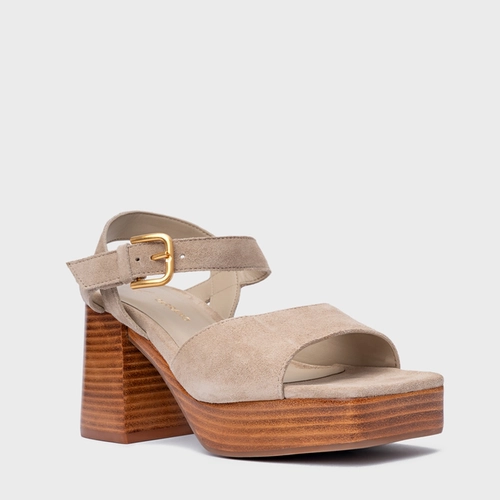 Sandália Plataforma Simple Couro Suede Bege Oatmeal