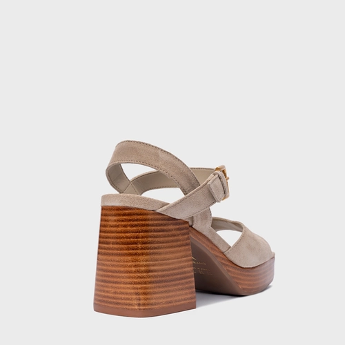 Sandália Plataforma Simple Couro Suede Bege Oatmeal