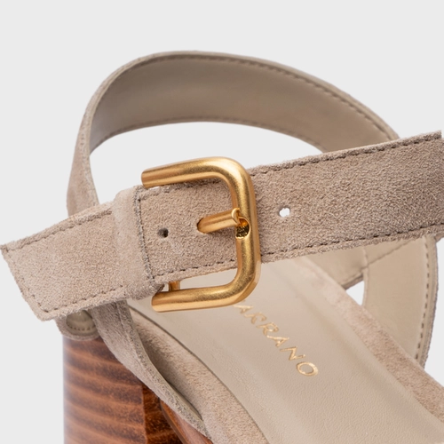 Sandália Plataforma Simple Couro Suede Bege Oatmeal