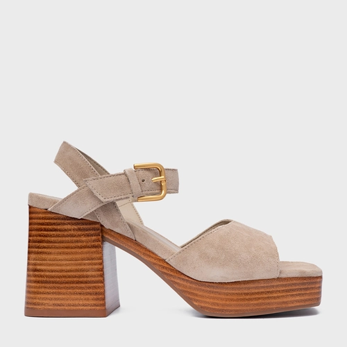 Sandália Plataforma Simple Couro Suede Bege Oatmeal