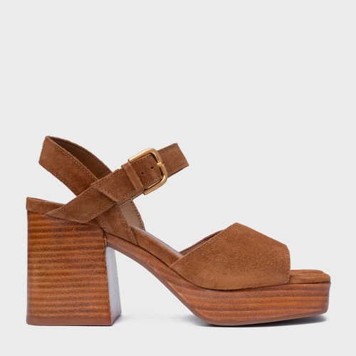 Sandália Plataforma Simple Couro Suede Marrom Saddle