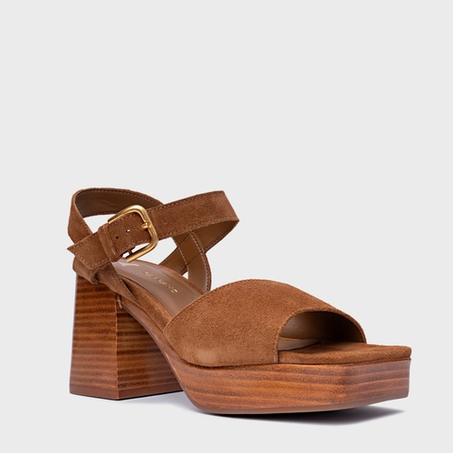 Sandália Plataforma Simple Couro Suede Marrom Saddle