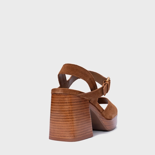Sandália Plataforma Simple Couro Suede Marrom Saddle