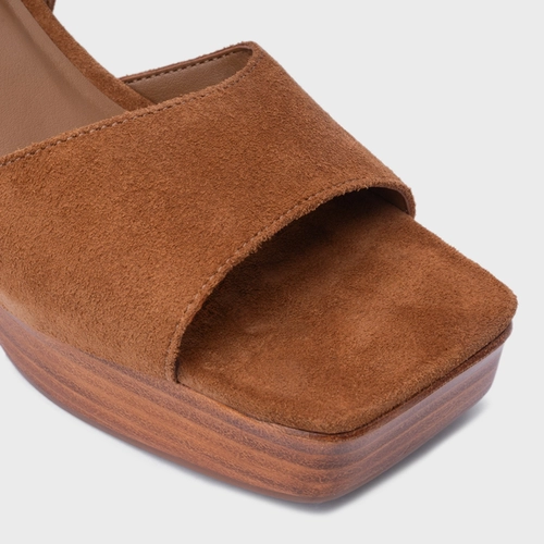 Sandália Plataforma Simple Couro Suede Marrom Saddle