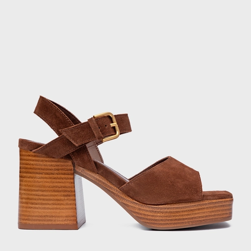 Sandália Plataforma Simple Couro Suede Marrom Walnut