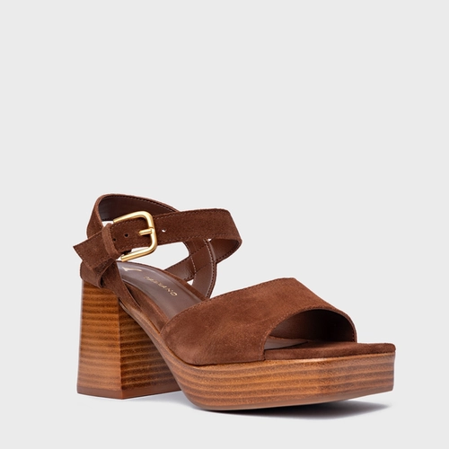 Sandália Plataforma Simple Couro Suede Marrom Walnut