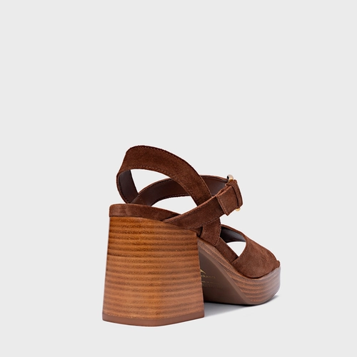 Sandália Plataforma Simple Couro Suede Marrom Walnut