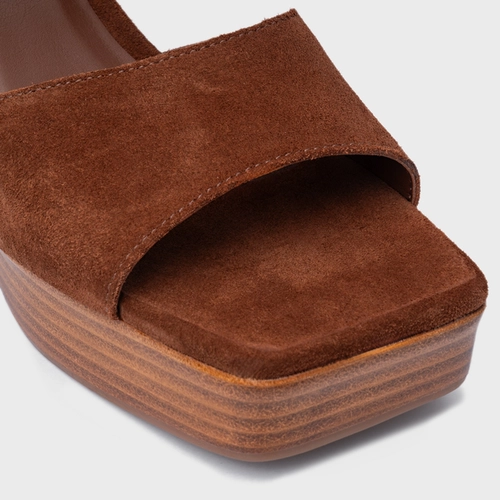 Sandália Plataforma Simple Couro Suede Marrom Walnut