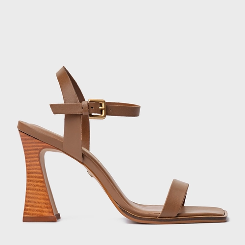 Sandália Simple Salto Wave Couro Marrom Gingerbread
