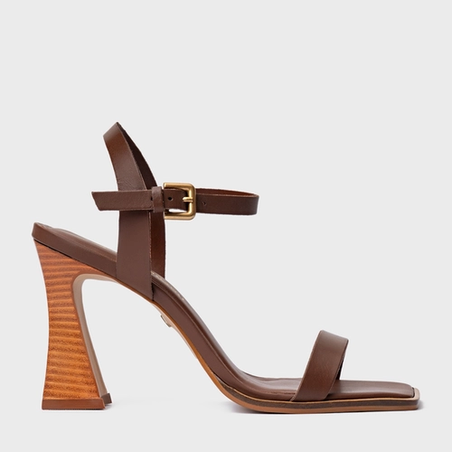 Sandália Simple Salto Wave Couro Marrom Walnut