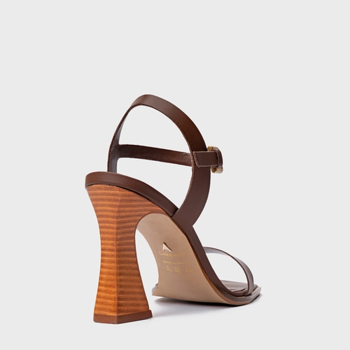 Sandália Simple Salto Wave Couro Marrom Walnut