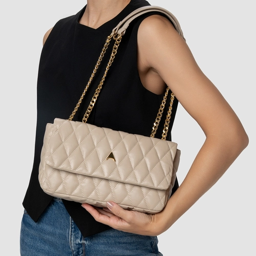 Bolsa Tiracolo Alba Média Couro Bege Oatmeal