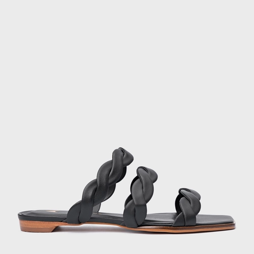 Rasteira Braid Couro Preto