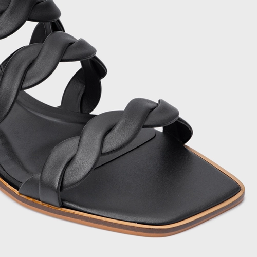 Rasteira Braid Couro Preto