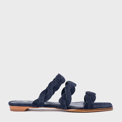 Rasteira Braid Couro Suede Azul Navy