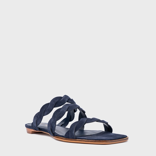 Rasteira Braid Couro Suede Azul Navy