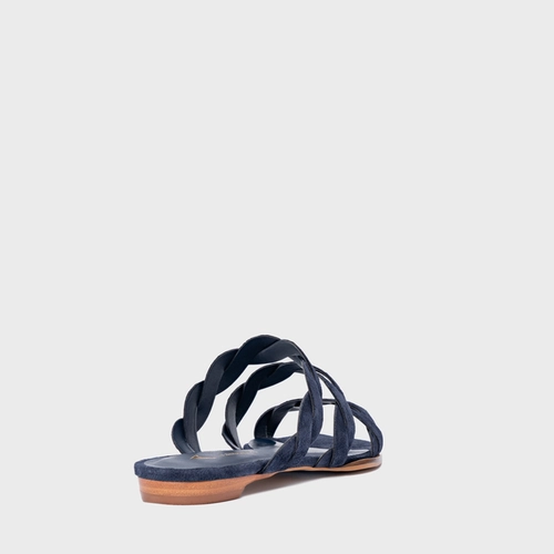 Rasteira Braid Couro Suede Azul Navy