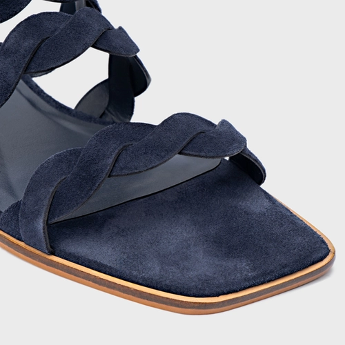 Rasteira Braid Couro Suede Azul Navy