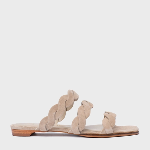 Rasteira Braid Couro Suede Bege Oatmeal
