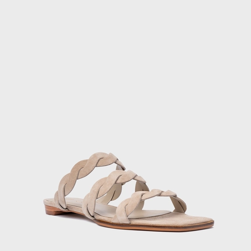 Rasteira Braid Couro Suede Bege Oatmeal
