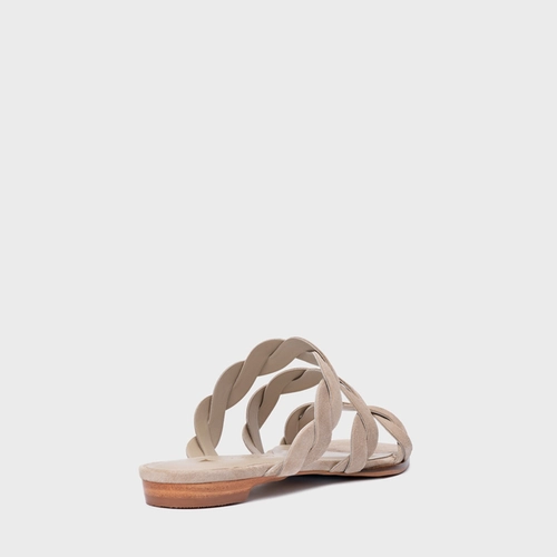 Rasteira Braid Couro Suede Bege Oatmeal