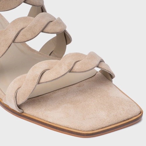 Rasteira Braid Couro Suede Bege Oatmeal
