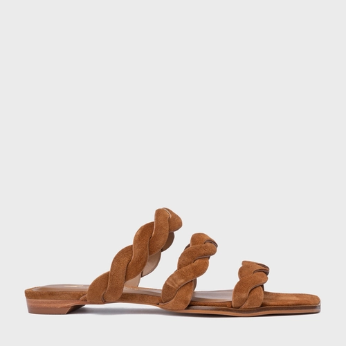 Rasteira Braid Couro Suede Marrom Saddle