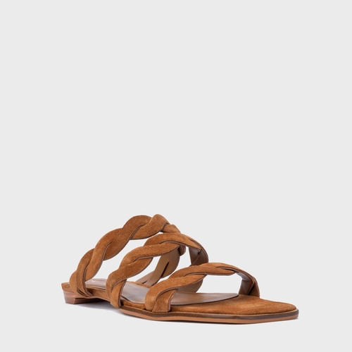 Rasteira Braid Couro Suede Marrom Saddle