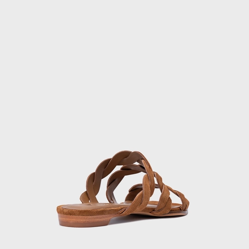 Rasteira Braid Couro Suede Marrom Saddle