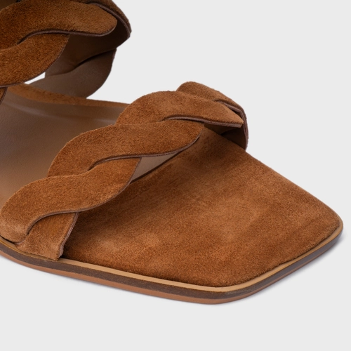 Rasteira Braid Couro Suede Marrom Saddle