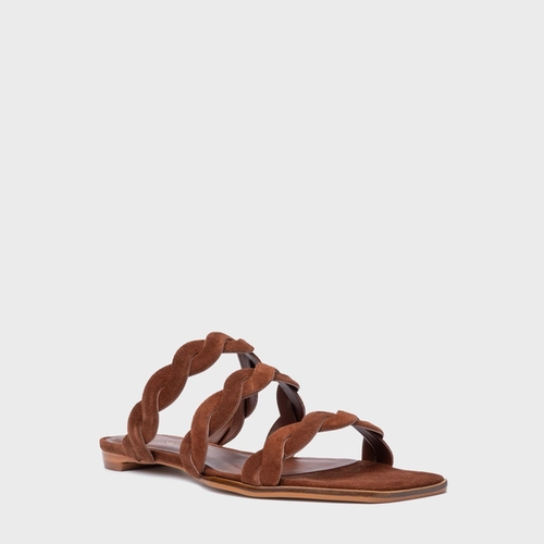 Rasteira Braid Couro Suede Marrom Walnut