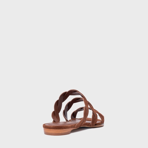 Rasteira Braid Couro Suede Marrom Walnut