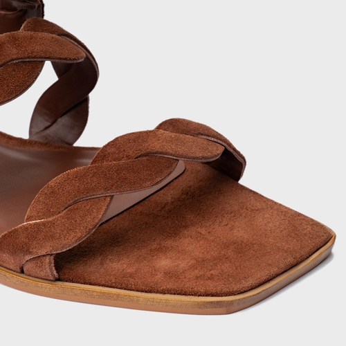 Rasteira Braid Couro Suede Marrom Walnut