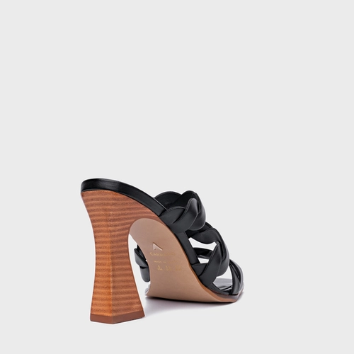 Open Mule Braid Salto Wave Couro Preto