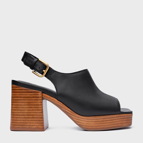 Sandália Plataforma Simple Bold Couro Preto