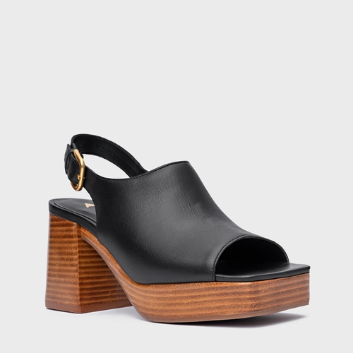 Sandália Plataforma Simple Bold Couro Preto