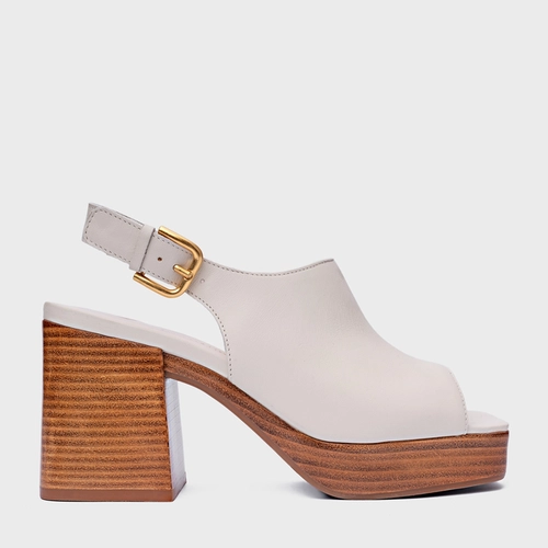 Sandália Plataforma Simple Bold Couro Off White Vanilla