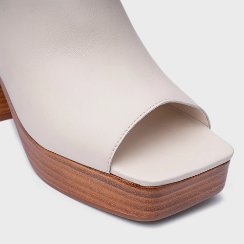 Sandália Plataforma Simple Bold Couro Off White Vanilla