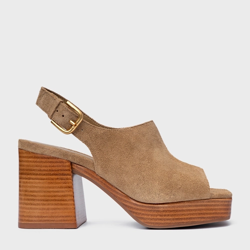 Sandália Plataforma Simple Bold Couro Suede Bege Almond